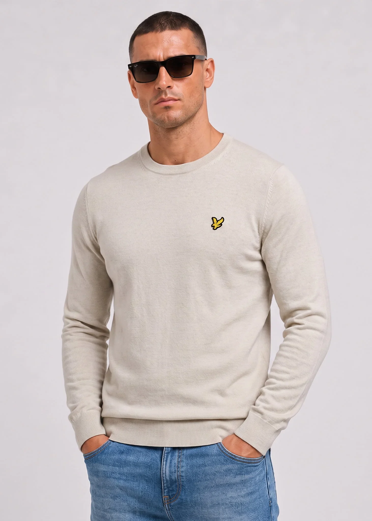 Cotton merino crew neck jumper - cove