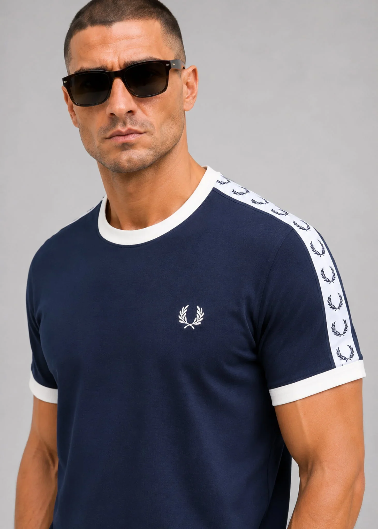 Taped ringer t-shirt - carbon blue