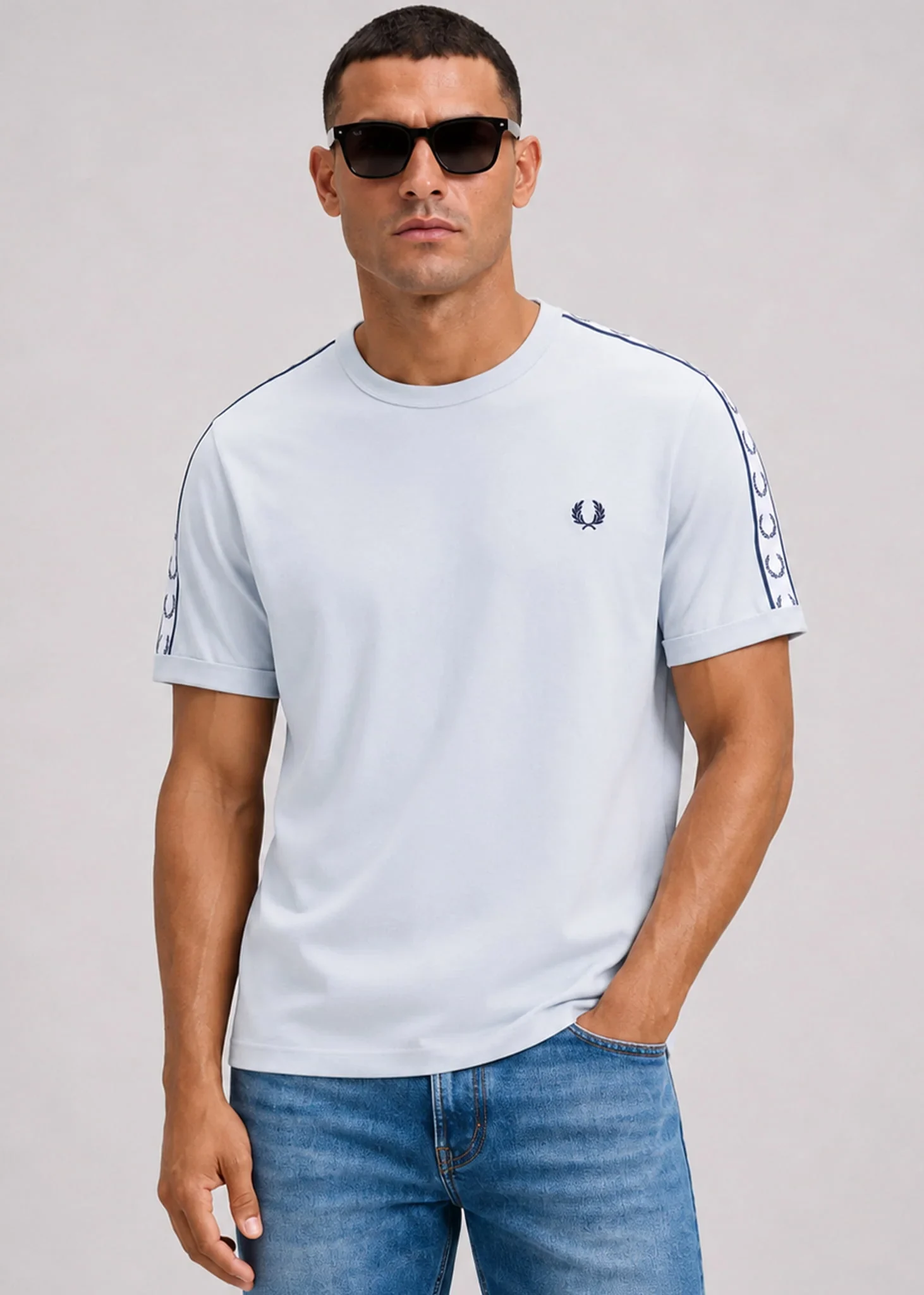 Taped ringer t-shirt - dusky blue